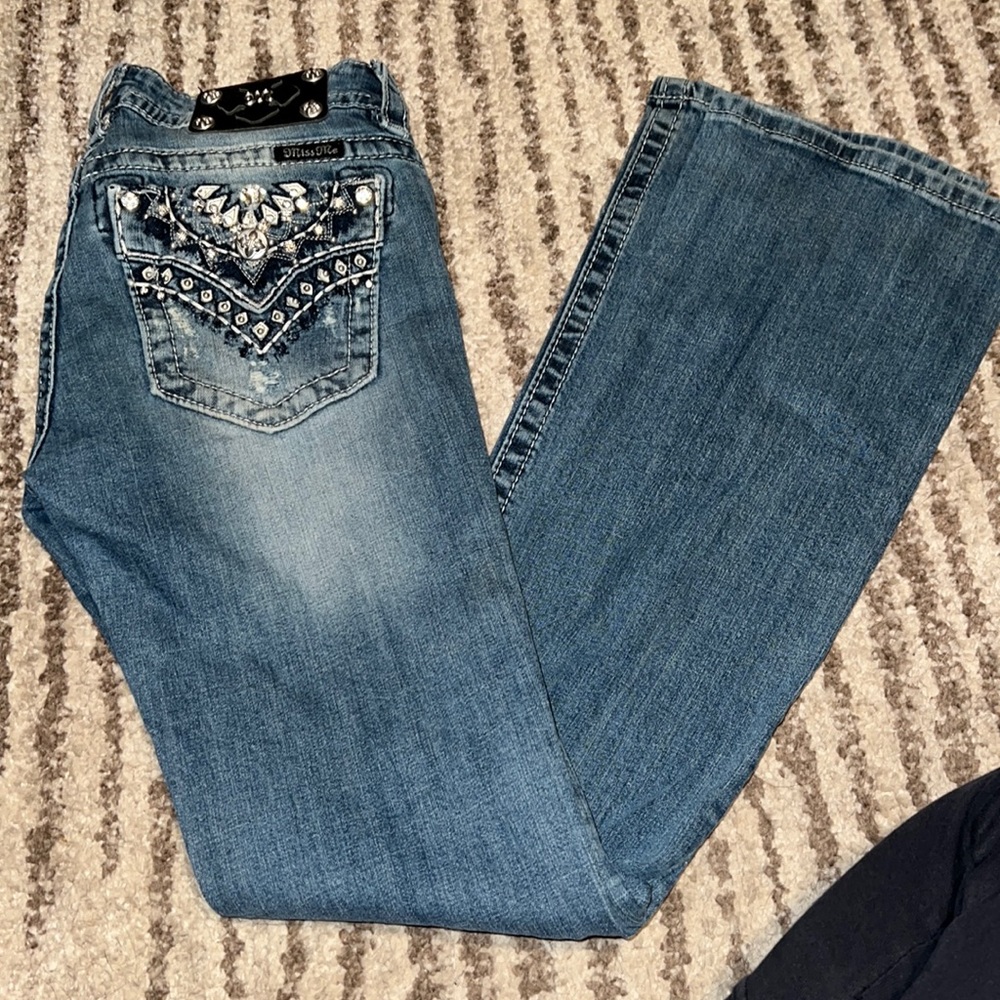 Miss Me Blue Embellished Pocket Bootcut Jeans